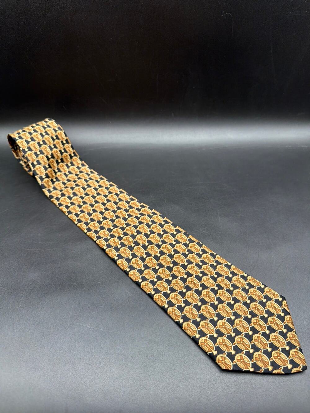 Countess Mara 100% Silk Fish Novelty Necktie Black Brown Fishing Made in USA
